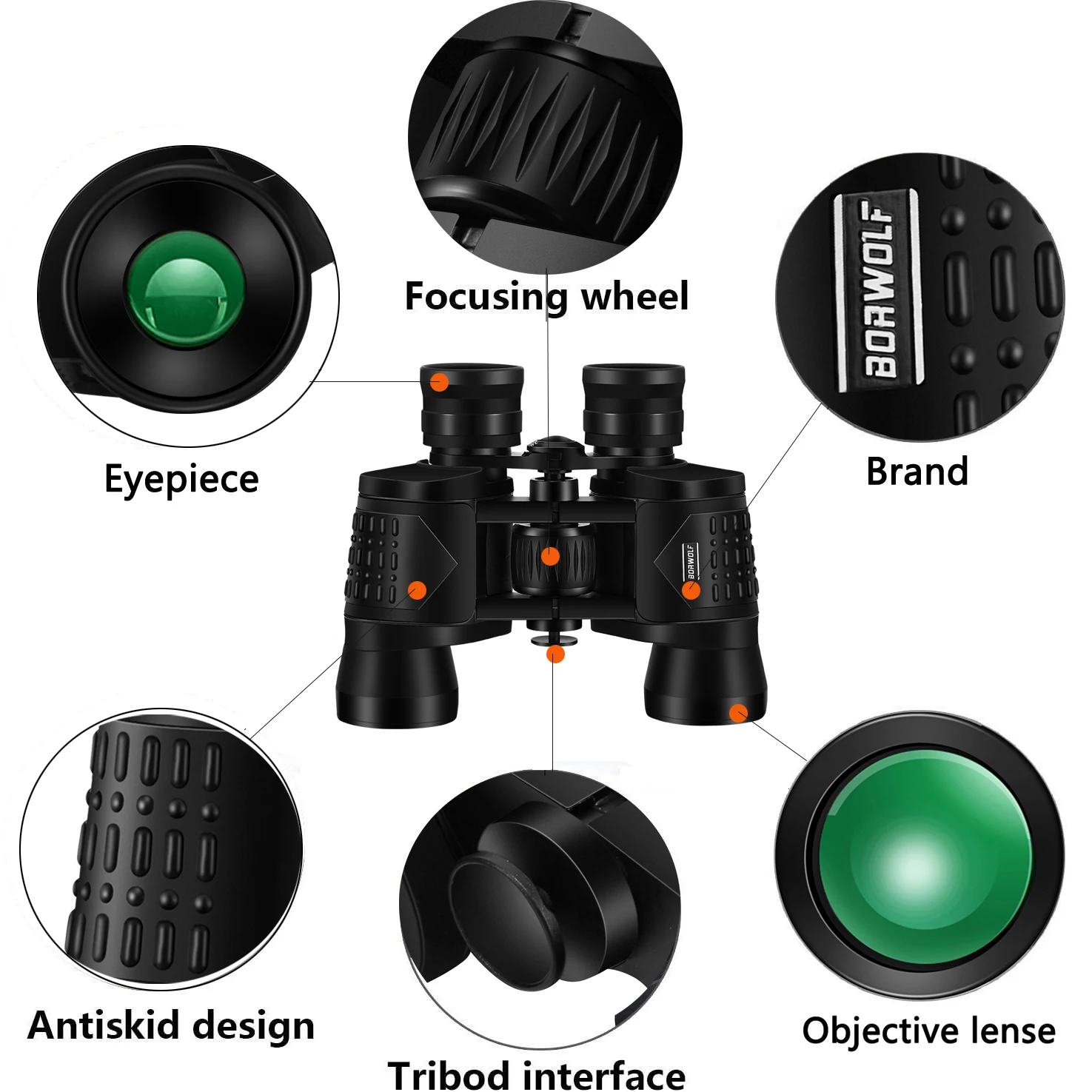 BORWOLF 8X40 HD Professional Zoom 26MM Large eyepiece powerful Binoculars Light night vision for hunting telescope 3