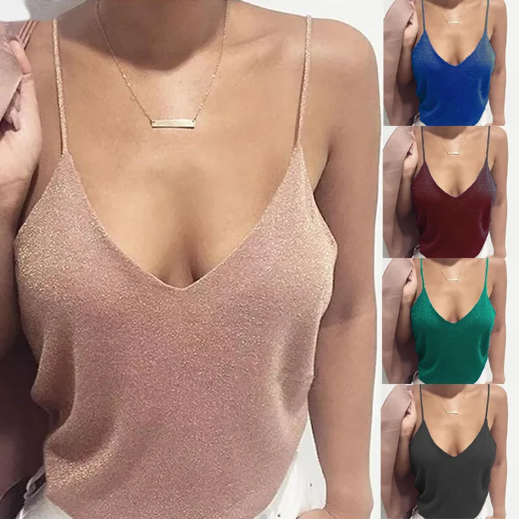 

Women's Solid Color Deep V-neck Sexy Suspenders Tight-fitting Casual Vest T-shirt Women Fashion Casual All-match Bottoming Shirt