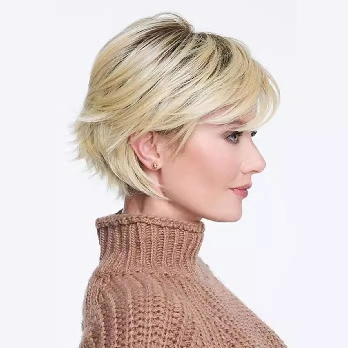 Golden Short Curly Wig Women-Natural Hairline Voluminous Synthetic Full Cap Heat Resistant for Daily/Party/Cosplay
