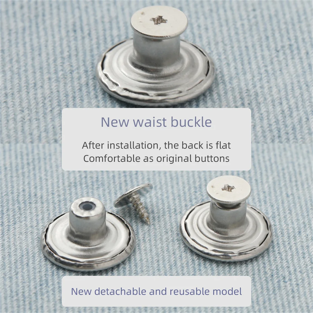 Description Picture 3 of itemStainless Steel jeans button adjustable waist shrinker Nail free metal button Removable I-button seam free waist button