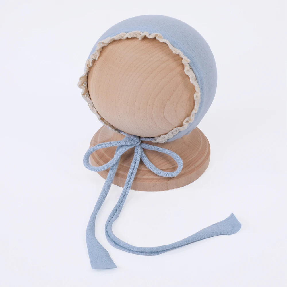 Ruffle Baby Girl Hat for Photography Props Fabric Newborn Bonnet with Lace Edge Classic Solid Newborn Hat Baby Photo Accessories 4