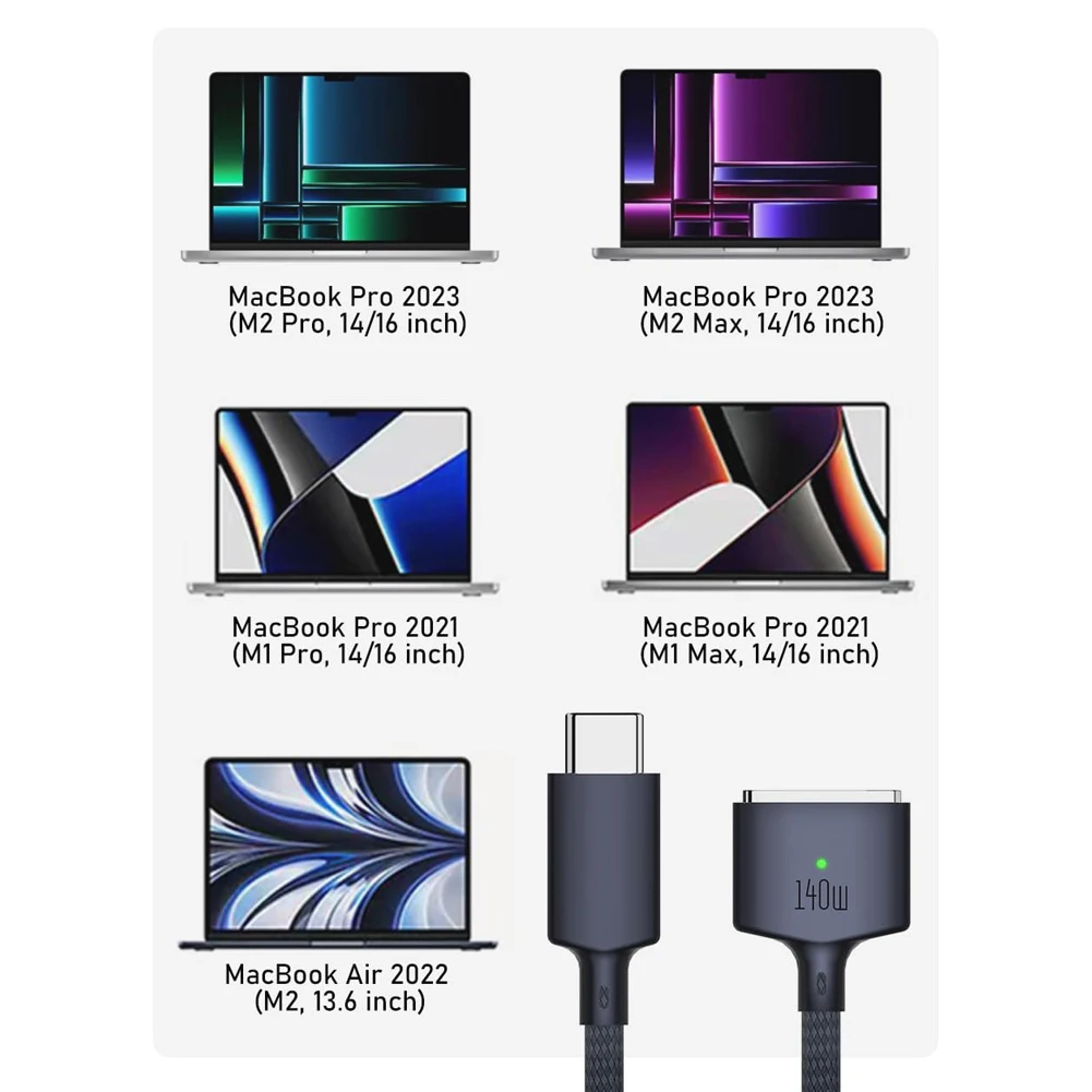 Magsafe용 Byscoon 140W PD 케이블 3 Macbook Pro Air용 자성 케이블 13 14 16 M1 M2 LED 표시등 급속 충전기 케이블 어댑터