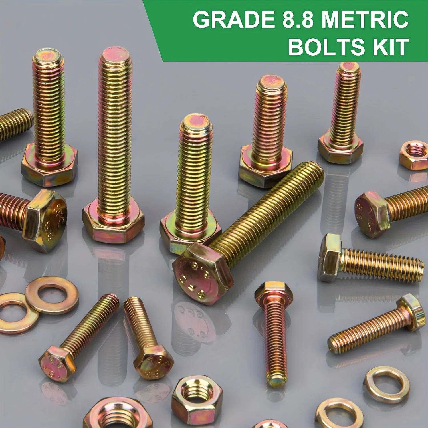 907 pieces of 8.8 grade metric bolt combination M4 M5 M6 M8 heavy-duty bolt and nut kit plated with yellow zinc
