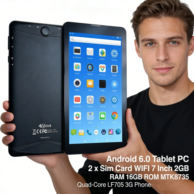 7인치 2GB 램 16GB 롬 LF705 쿼드코어 1024 x 600 픽셀 WIFI 1.2GHz 전화 통화 가능 Sun8iw15 안드로이드 6.0 태블릿 PC