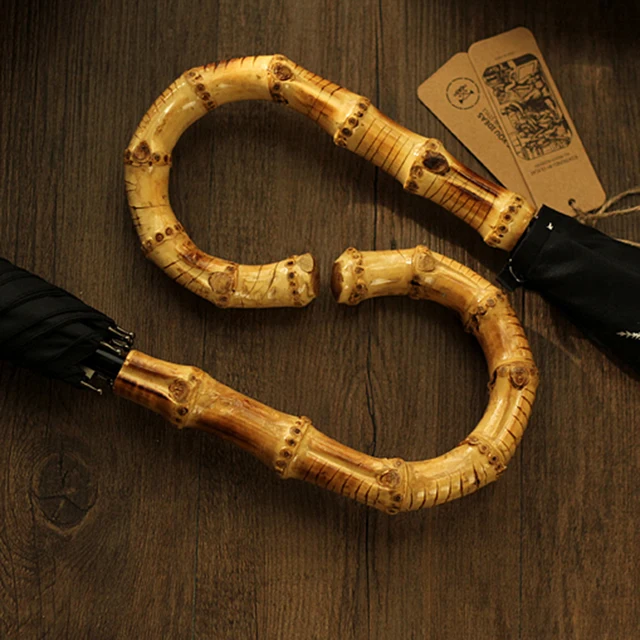 Olycat Természetes Bambusz Hosszú Fogantyú Esernyő Eső Nők Szélálló Félig Automatikus Fekete Esernyők Üzletemberek Ajándékok 8K Parasol