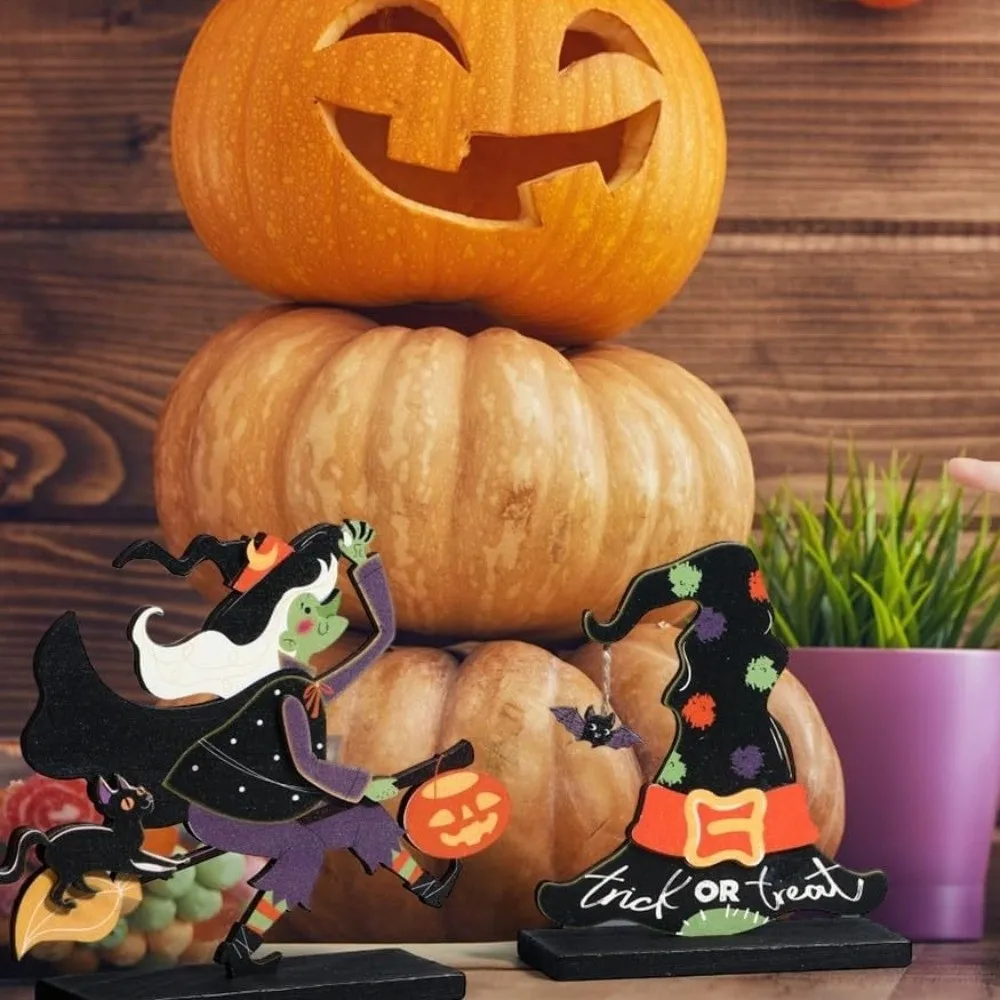 Wooden Halloween Decorations Pumpkin Ghost Bat Ornaments