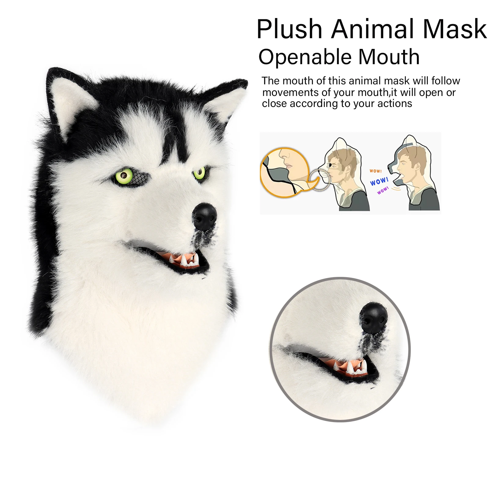 Animal Dog Head Mask Realistic Furry Plush Tail Claw Gloves Full Wolf Masks for Halloween Party Carnival Cosplay