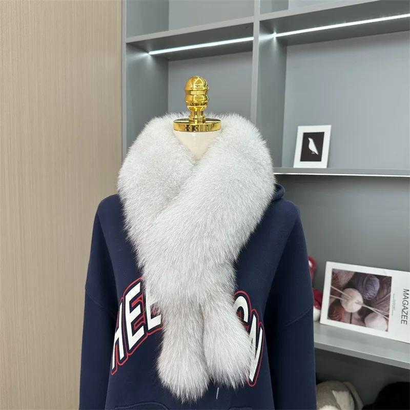 

New Fashion Genuine Fox Fur Scarf Women's Winter Natural Real Fur Scarves Neckerchief Real Fur Muffler Girls Wraps With Clips