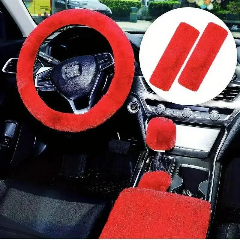Warm Faux Wool Steering Wheel Cover 38cm Fur Fluffy Thick Auto Car Steering Wheel Plush Cover Soft Wool Decoration Car