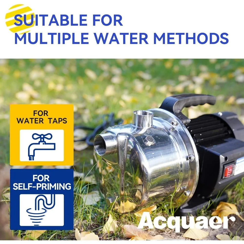 Portable 1.5 HP Stainless Steel Shallow Well Pump for Garden Irrigation, Water Transfer, and Sprinkler Systems - 1210 GPH, 115V
