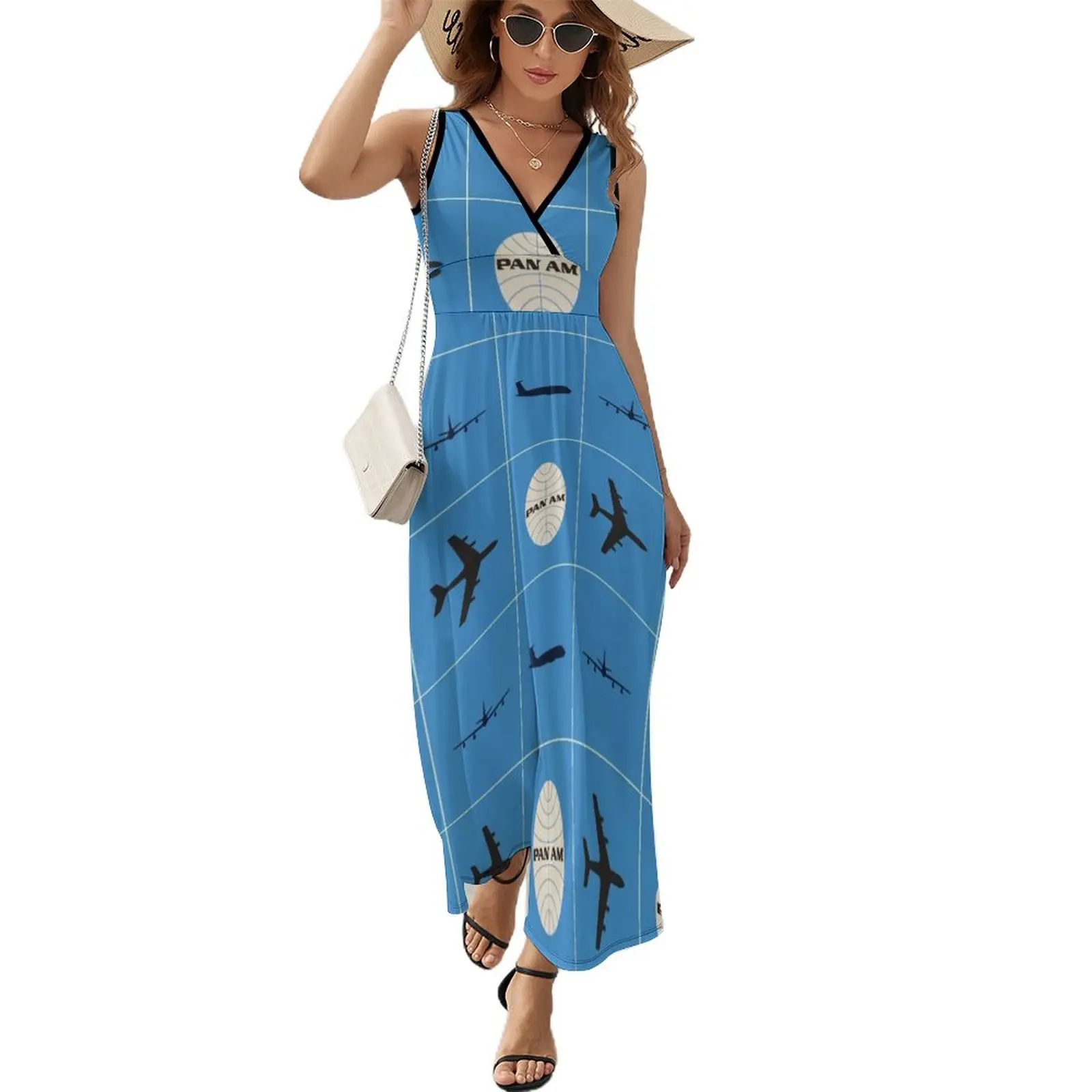 

Pan Am Planes and Globe Square Pattern Sleeveless Dress Woman clothing luxury dresses dress for women 2024