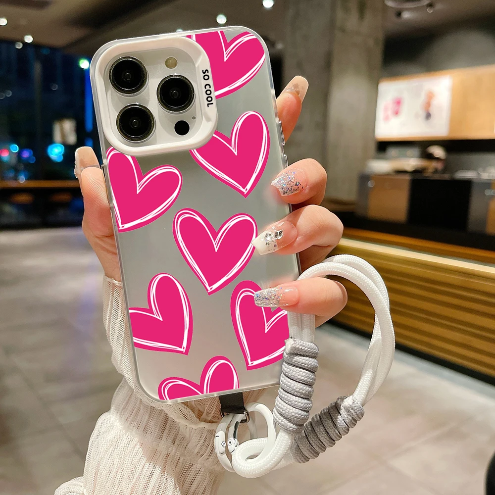 Luxury Love Heart Lanyard Strap Phone Case - Elegant Hard Cover Design