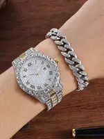 Diamond Men Women Watches Gold Watch Ladies Wrist Watch Luxury Rhinestone Unisex Bracelet Watches Female Clock Relogio Feminino 2