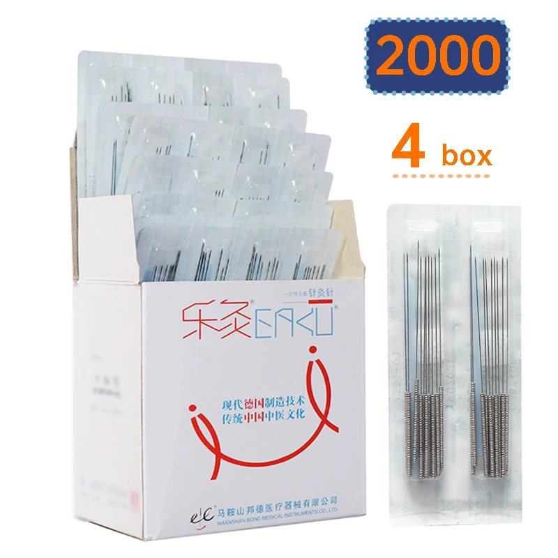Disposable Acupuncture Needles 2000 PCS = 4 BOX Full Size Sterile Quality Steel with Tube Beauty Face Filiform Needle FDA/CE