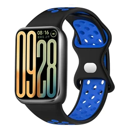 Two-Tone Breathable Silicone Smart Watch Strap for Redmi Watch 4 (Black Blue)