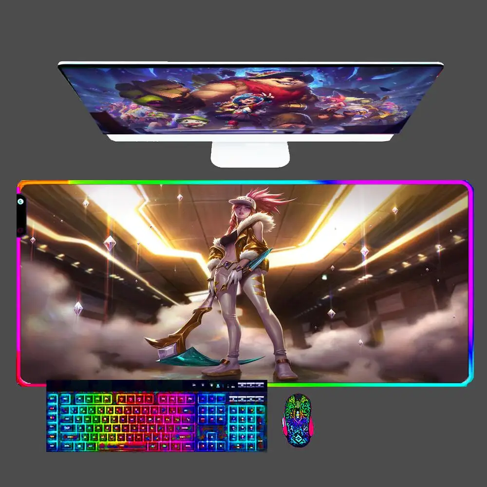 

RGB Mouse Pad KDA Akali League of Legends Game Rubber Pc Keyboard Laptop Computer Speed LED Desk Mat Gaming Acessories Mousepad