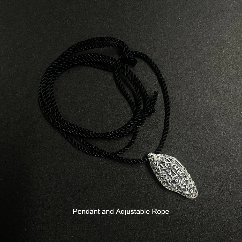 Real 925 Sterling Silver Six Words Mantra Pendant For Men and Women Vintage Antique Finish Fine Jewelry Buddhism Jewelry