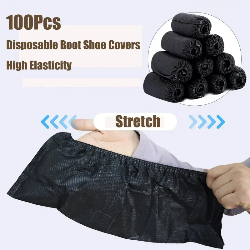 100 Count Disposable Boot Shoe Covers Non-Slip Stretchy Foot Booties Shoe Coverings for Workplace Indoor Carpet Floor Protection shoe covers disposable shoe covers
