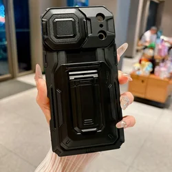 Heavy Duty Shockproof Phone Case with Sliding Camera Cover and Card Clip Cover - iPhone 17 (Black)