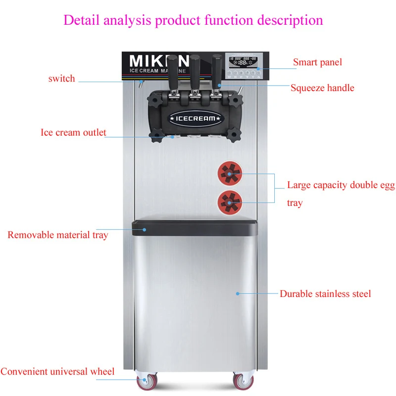 Commercial Soft Ice Floor Standing Ice Cream Machine, 3 Flavors, 2 Hoppers, 3 Dispensers, Used In Restaurants And Snack Shops 3