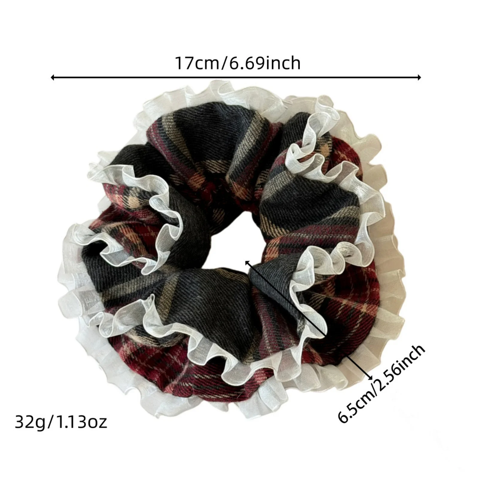1PC Academy Style Plaid Ruffle Scrunchie,Checkered Lace Hair Ties,Stylish School Outfit Hair Accessories,Elegant Daily