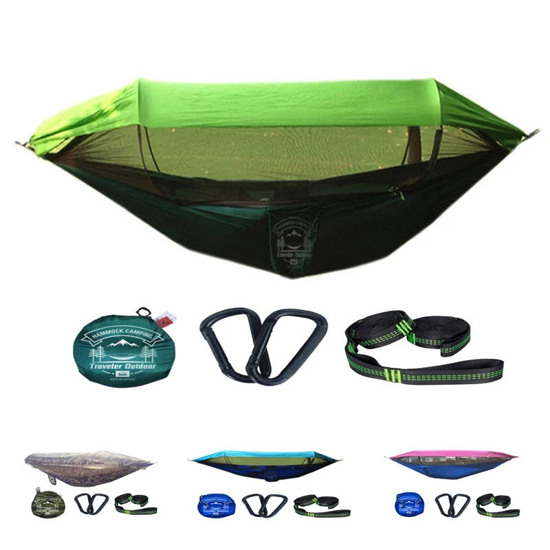 

Portable Outdoor Garden Quick Open Mosquito Net Hammocks With Awning Travel Camping Sleeping Hanging Hammock Swing Nature Hike