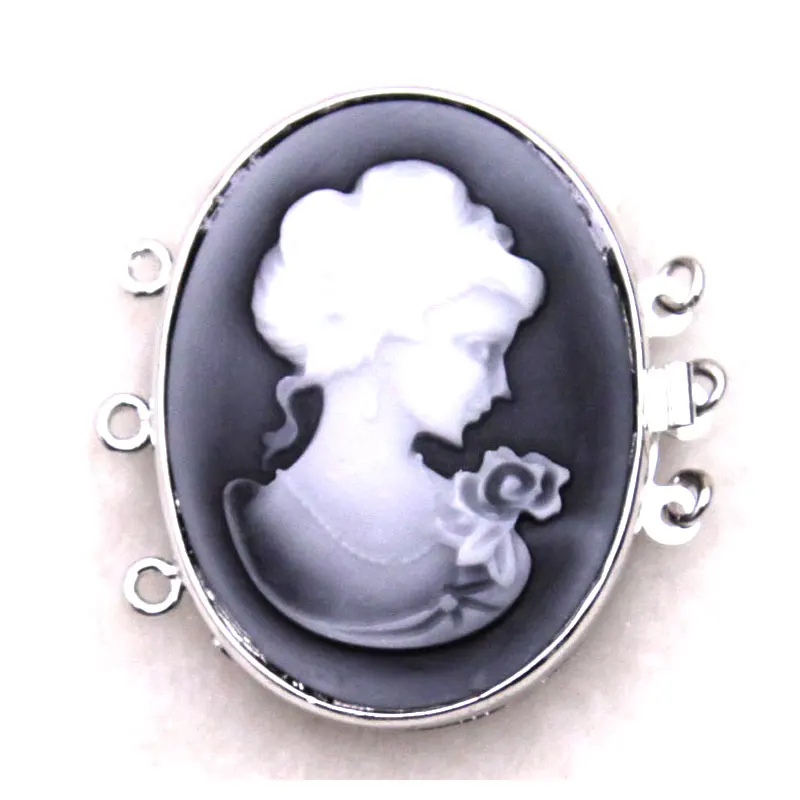 Qingmos Wholesale 3X Oval 30*40mm White Gray Pink Cameo Beauty Clasp 3 Strands Craft Clasp Accessories for Jewelry Making gp137