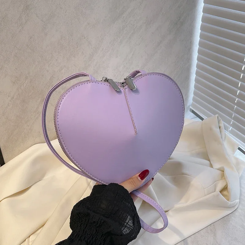 Heart Shape High Quality Trend PU Zipper Women's Shoulder Bags on Sale 2025 Sewing Thread Versatile Commuting New Crossbody Bags 2