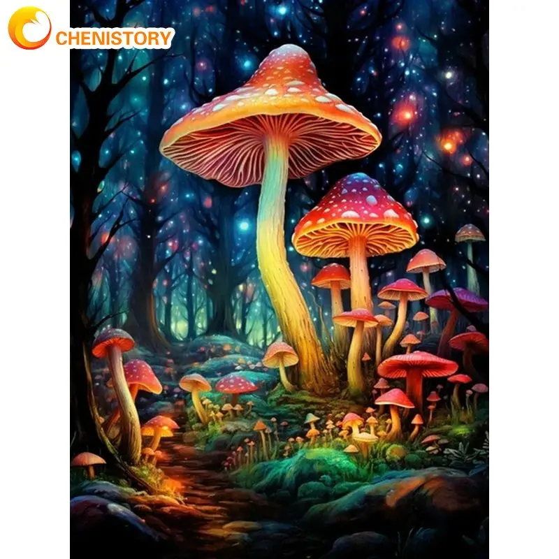 

CHENISTORY Acrylic Paint By Numbers For Adults Painting On Numbers Mushroom Gift Home Garden Picture Drawing On Canvas Fantasy