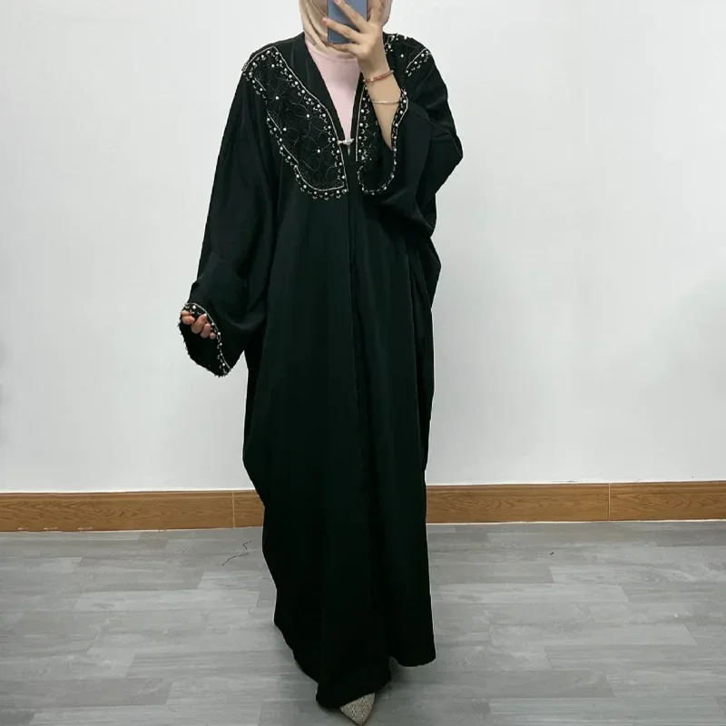 

Women Eid Muslim Abaya Ramadan Jalabiya Long Robe Batwing Sleeve Cardigan Abayas Loose Modest Dubai Kaftan Pearls Appliques