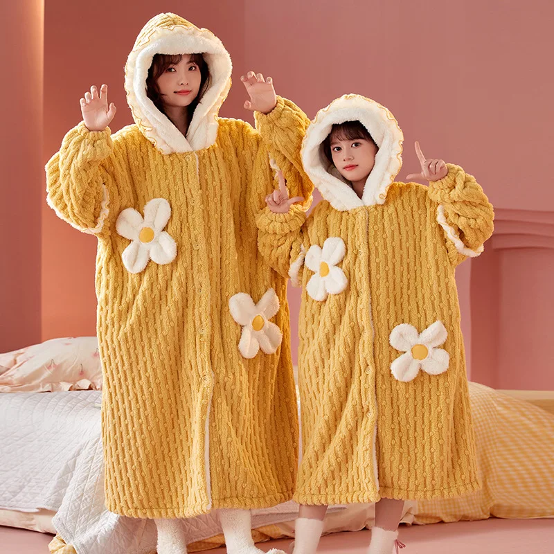 Cute Rabbit Bathrobe Children Hooded Night Robe Winter Thicken Flannel Bathrobe Baby Girl Home Robe Clothing Coral Velvet Pajama