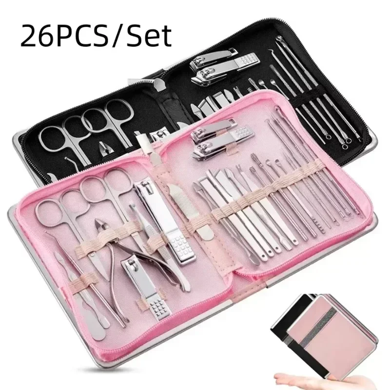 Nail Clipper Set Nail Art Set Zipper Bag 26 Pieces Rose Gold Dead Skin Pliers Pedicure Knife Acne Needle Manicure
