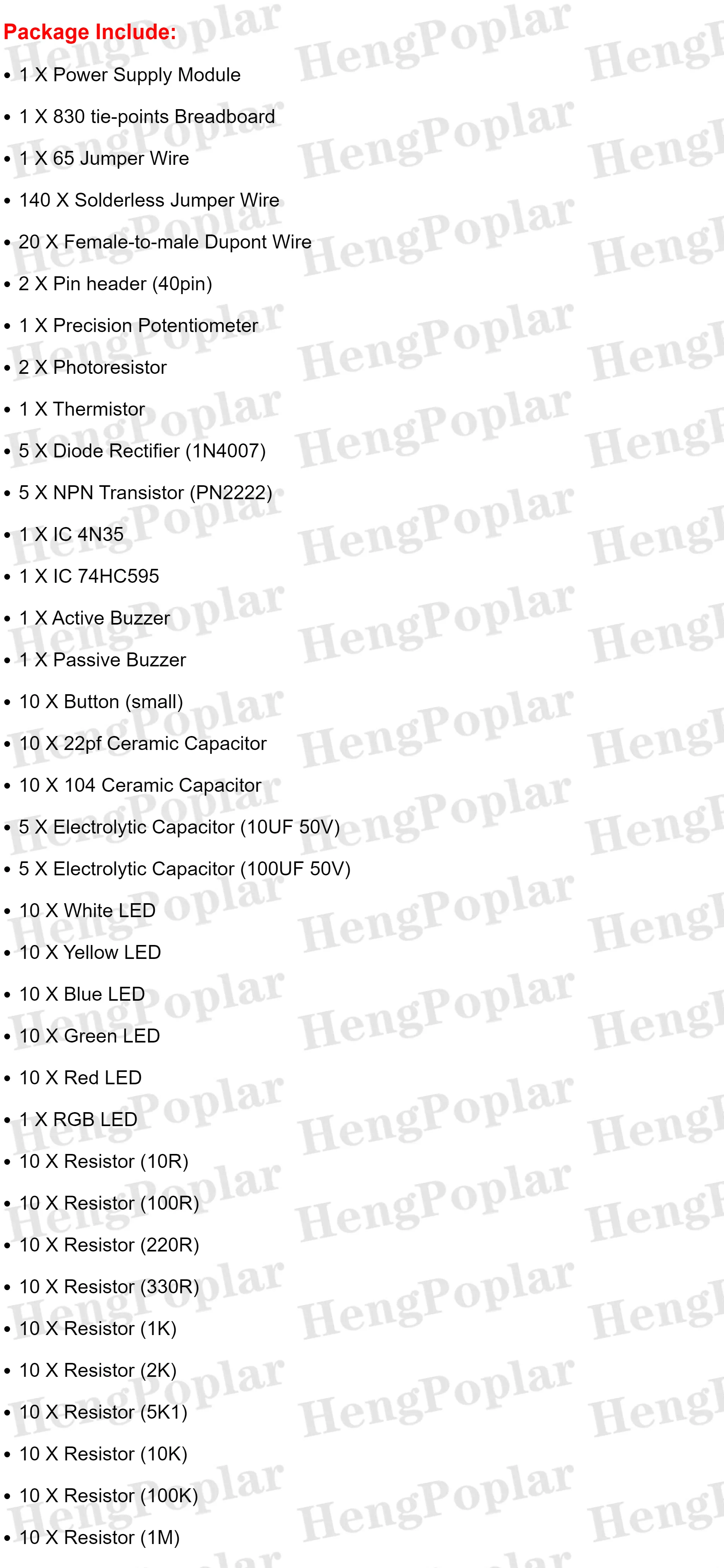 Elektronikkomponente, Basisstarter für Arduino-Kit mit 830 Verbindungspunkten, Steckbrett, Kabel, Widerstand, Kondensator, LED-Potentiometer – Detail 2