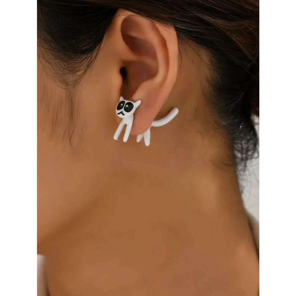 Fashion Cute Animal Stud Earrings Women Cartoon Small Black Cat Bear Shark Dinosaur Earring Ear Stud Girl Funny Jewelry