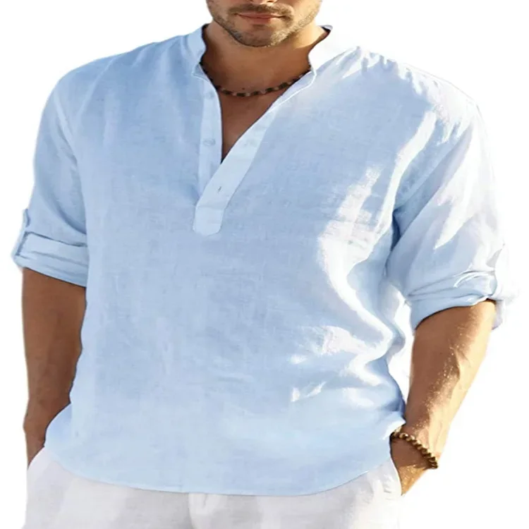 Men Cotton Linen Shirt Spring/Summer Long Sleeved Business Casual Loose Fitting S-5XL