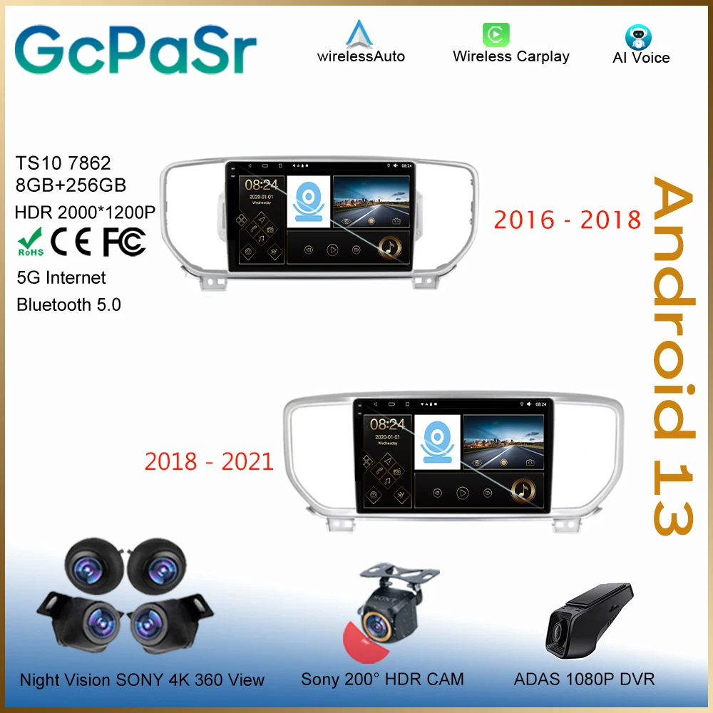 

Radio Android 13 For Kia Sportage 4 QL KX5 2016 - 2023 Video Carplay Navigation Auto HDR Multimedia 5G Head Unit Dash Cam WIFI