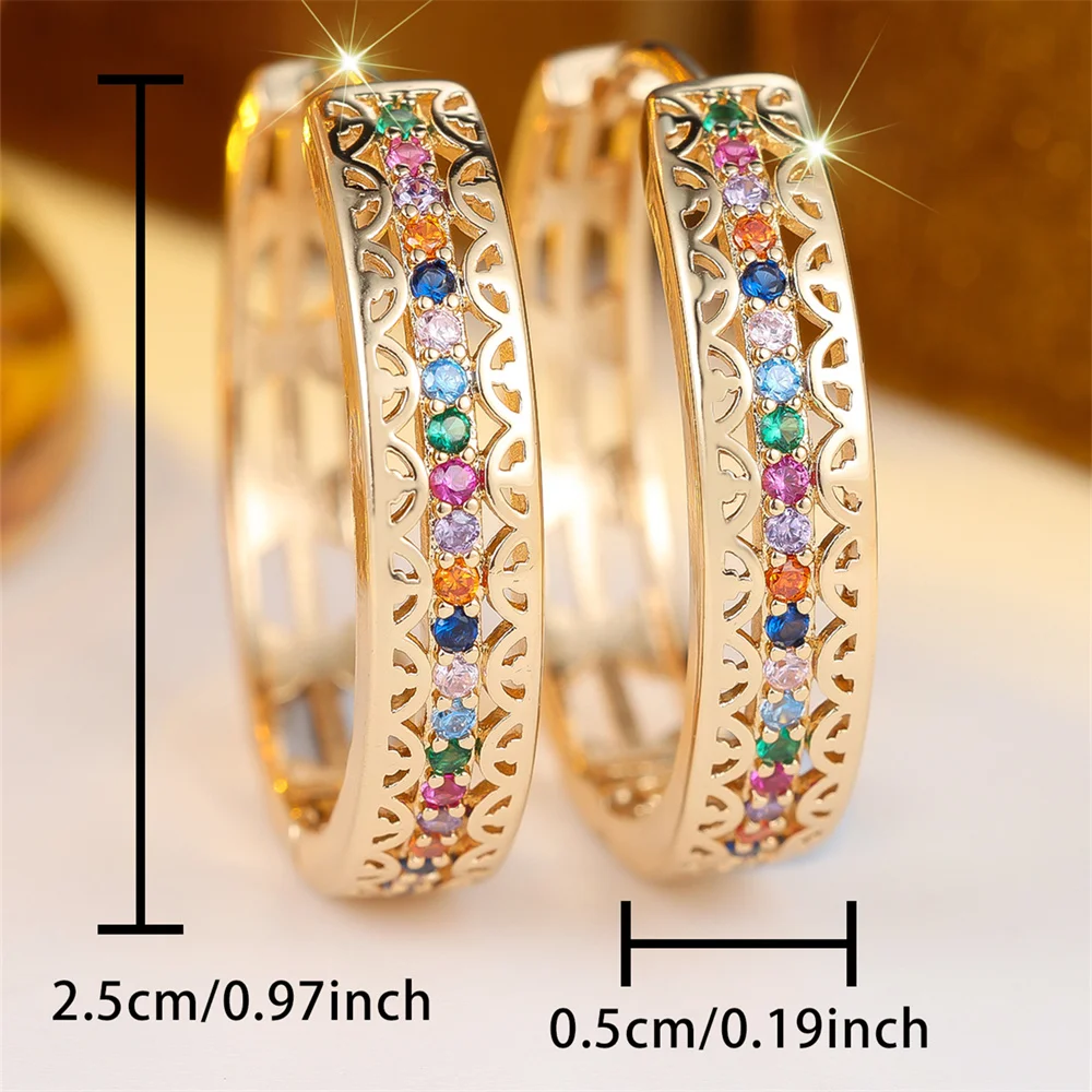 Antique Hollow Flower Multicolor Crystal Hoop Earrings For Women Vintage Gold Color Ear Buckle Wedding Party Jewelry Bridal Gift