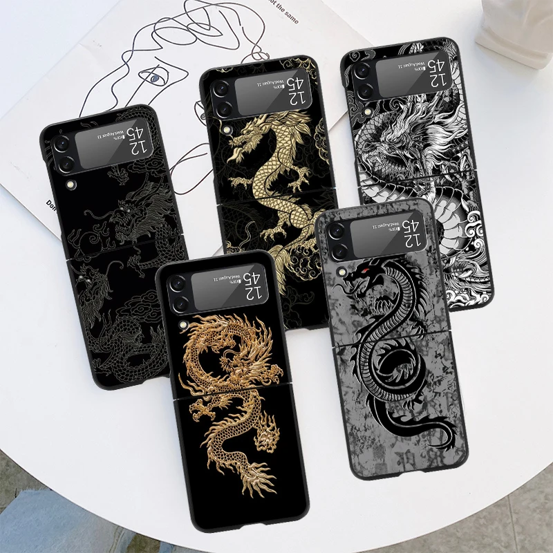 Custodia Antiurto Fashion Ferocous Dragon Per Samsung Galaxy Z Flip 3 4 5G Flip 4G Black Hard Zflip4 Flip 3 Zflip Cover Per Telefono