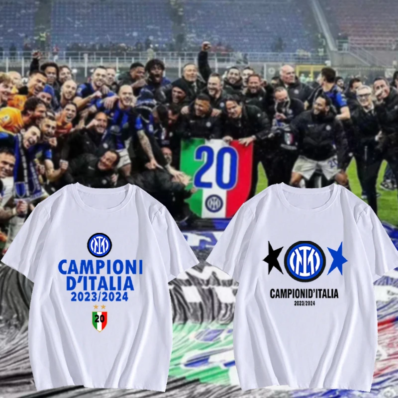 

Championships Italy Prize Winner Party Cotton Tshirt Internazionale Milano Scudetto Men and Women Thermal Shirt Fans Gift Tops