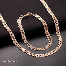 Elegant Rose Gold Curb Rope Necklace and Bracelet Set - Unisex Fashion Jewelry in Six Unique Styles - 60cm 20cm (Style 3)