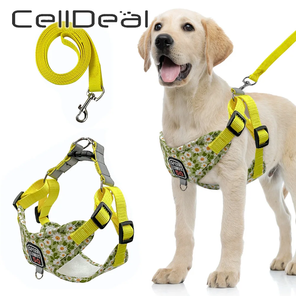 Dog Vest Reflective Harnesses Fashion Printed Pet Harness Nylon Leash