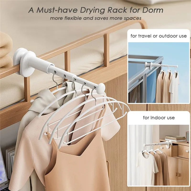 2/1Pcs Thickened Extended Folding Hanger Portable for Business Travel Outdoor Telescopic Clothes Drying Rack Easy to Install