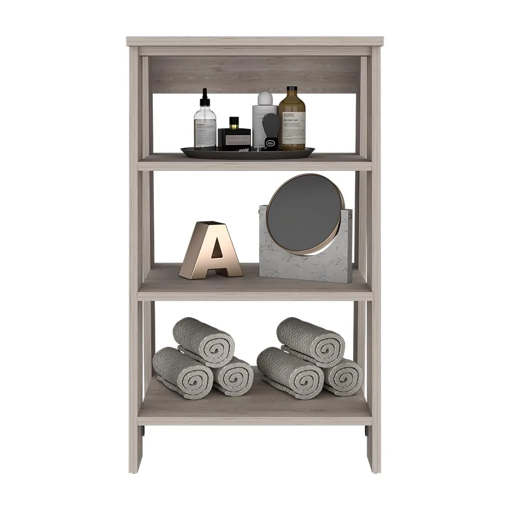 Linen Cabinet Jenne, Four Open Shelves, Light Gray Finish 3