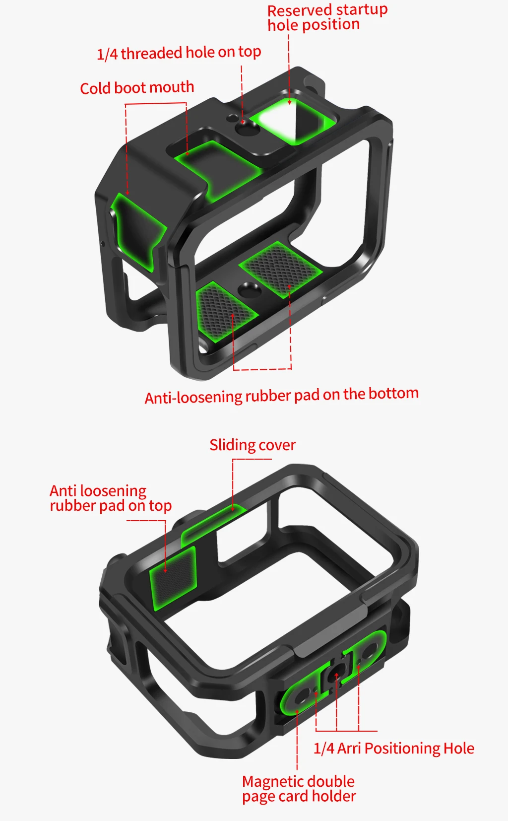 Description Picture 6 of itemFor Gopro 13 12 9 Camera Frame Metal Cage with Cold Shoe Mount Magnetic Foldable Adapter Bracket for GoPro Hero 11 Action Camera
