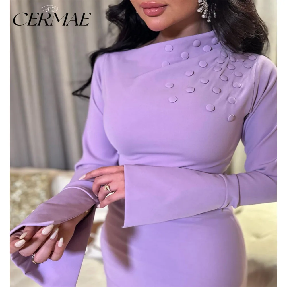 

CERMAE Purple Long Sleeved Slimming Simple Elegant Formal Evening Prom bridesmaid Party Dress for Women 2023