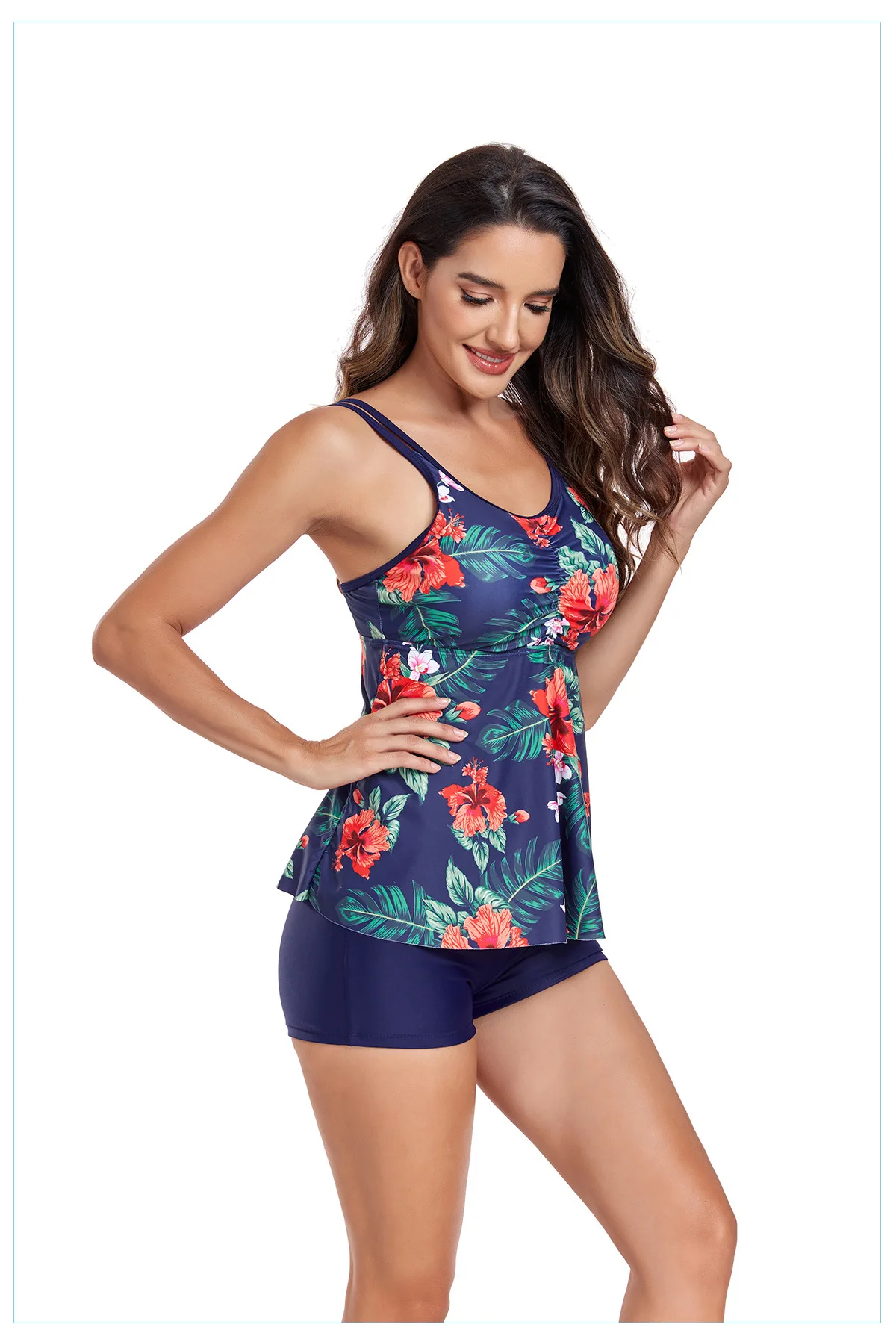 2024 new boxer shorts ladies split skirt swimsuit conservative lean swimsuit Tankini