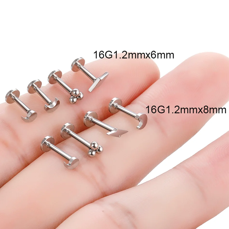 

100pcs Labret Piercing Stainless Steel Stud Earrings Lip Stud Moon Lightning Ball Conch Helix Tragus Piercings Jewelry Wholesale