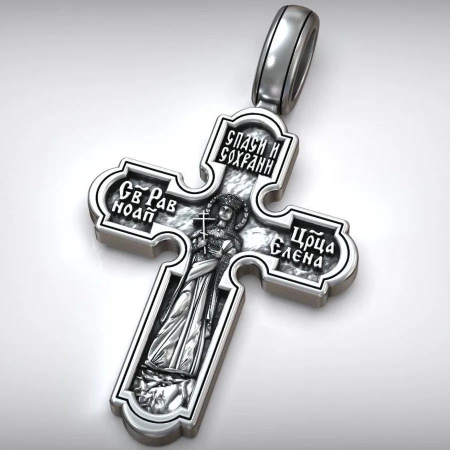 9.5g Crucifixion Orthodox Cross Saint Helena Jesus Christ Pendant  Customized 925 SOLID STERLING Silver High Trendy