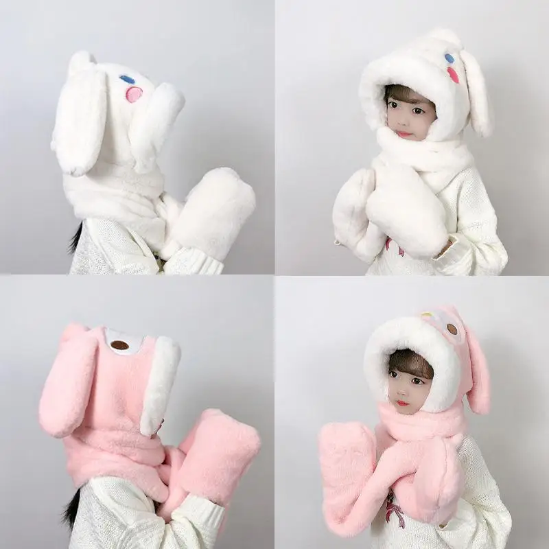 

Kawaii Sanrio Kuromi My Melody Cinnmoroall аниме мультфильм Детская плюшевая шапка перчатки шарф Комплект из трех предметов милый теплый шарф 2023