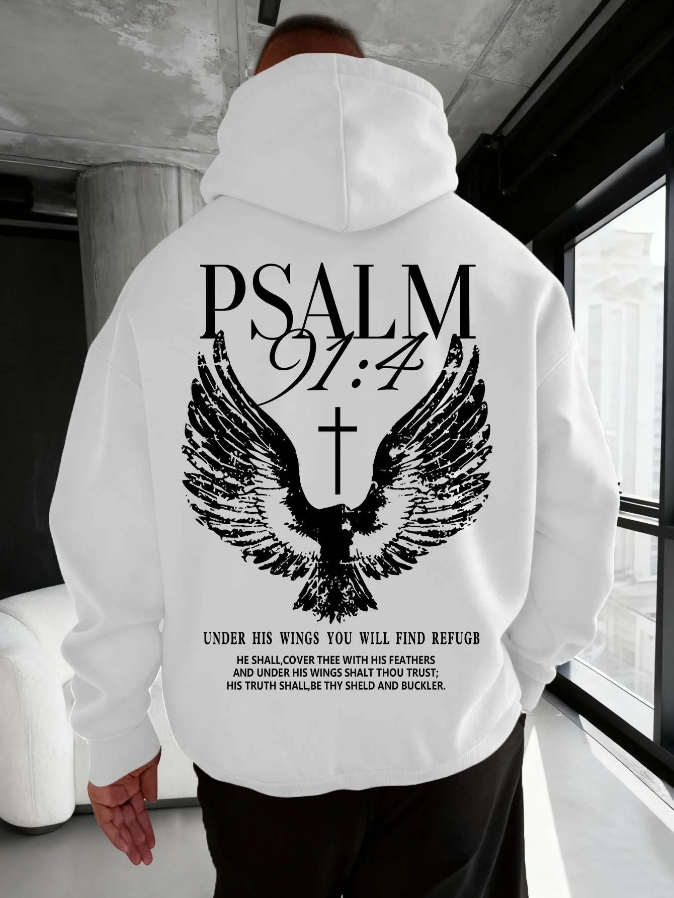 Psalm 91 Hoodie Christian Angel Wings psalm 91 hoodie white christian angel wings bible verse back print